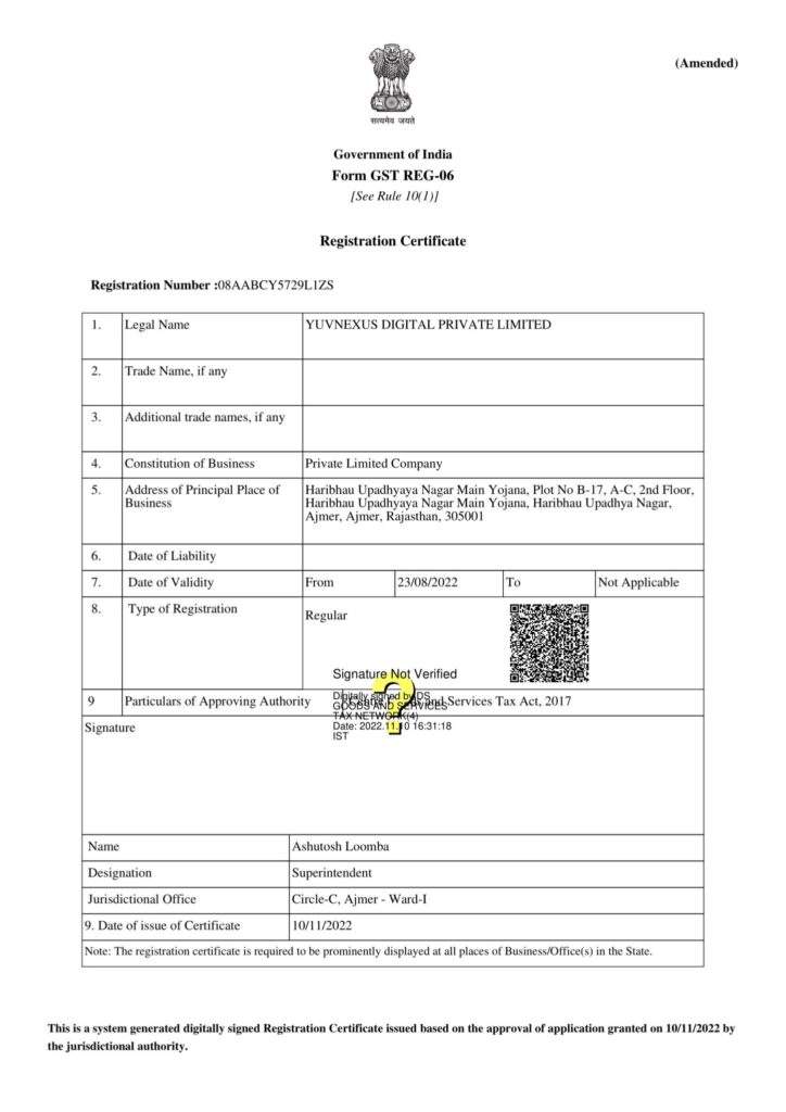 Yuvmedia-Ceritifcate Of GST Registration.